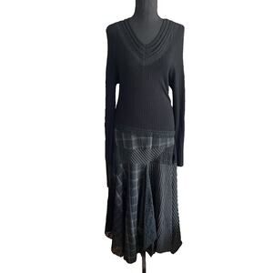 Vintage STYLE Black Patchwork Maxi Long Sleeve Dress Womens XL